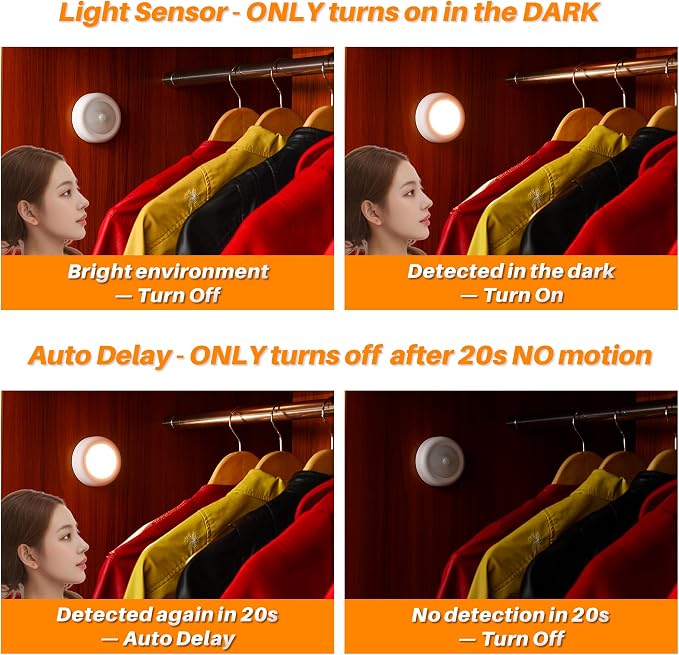 STAR-SPANGLED 3 Pack 3.1” Motion Sensor Lights Indoor AA Battery Operated - Image 4