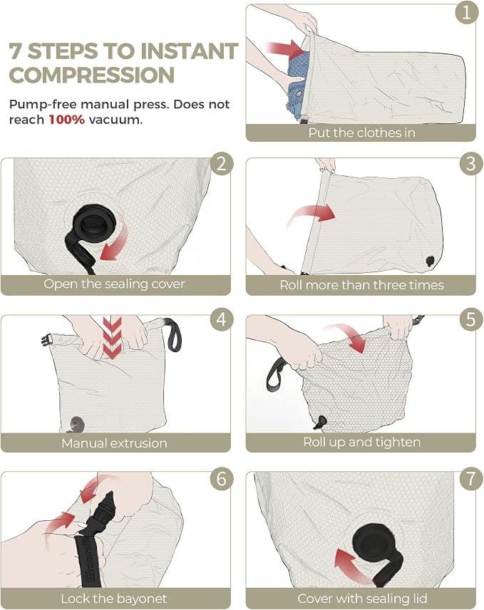 Travel Laundry Bag, Pump-free Vacuum Compression Dirty Clothes Bag, Medium - Image 5
