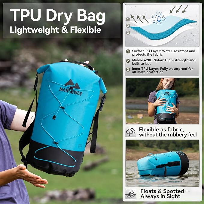 MARCHWAY Floating Roll Top Dry Bag, Flexible Lightweight TPU Waterproof - Image 2