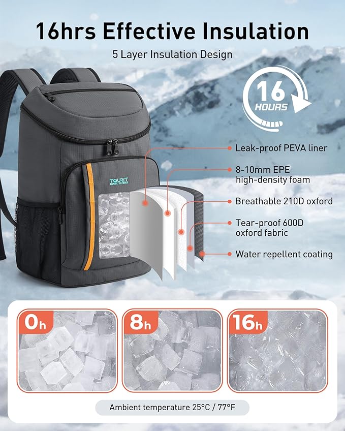TOURIT Cooler Backpack Lightweight Insulated Backpack Cooler Leak-Proof - Image 3