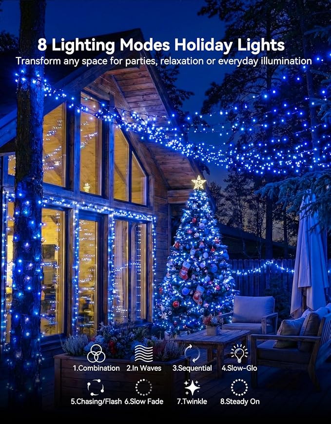 LitHome 99FT 300 LED String Lights Outdoor Indoor, 8 Modes Waterproof Christmas - Image 2