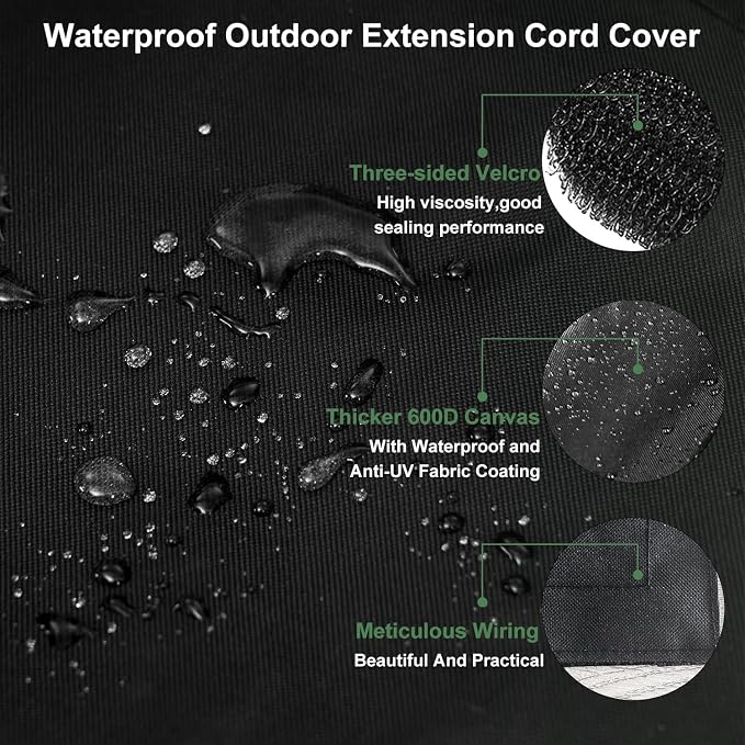 3Pack Outdoor Extension Cord Safety Cover, 10x5 Inch, 600D Canvas Material - Image 3