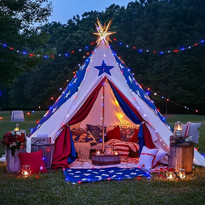 JMEXSUSS 2 Pack Red White and Blue Solar Lights, Each 100 LED 33FT Solar Fairy - Image 6