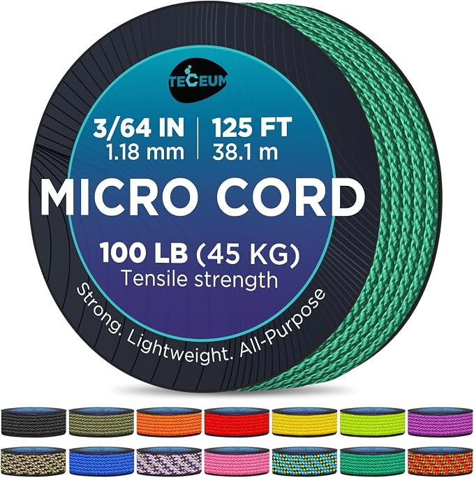 TECEUM Micro Paracord – 1.18 mm X 125 ft – Micro Utility Cord – Thin Braided by TECEUM