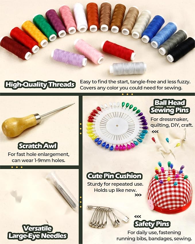 PLANTIONAL Heavy Duty Sewing Kit: 120pcs Needle and Thread Kit 20 Color - Image 3