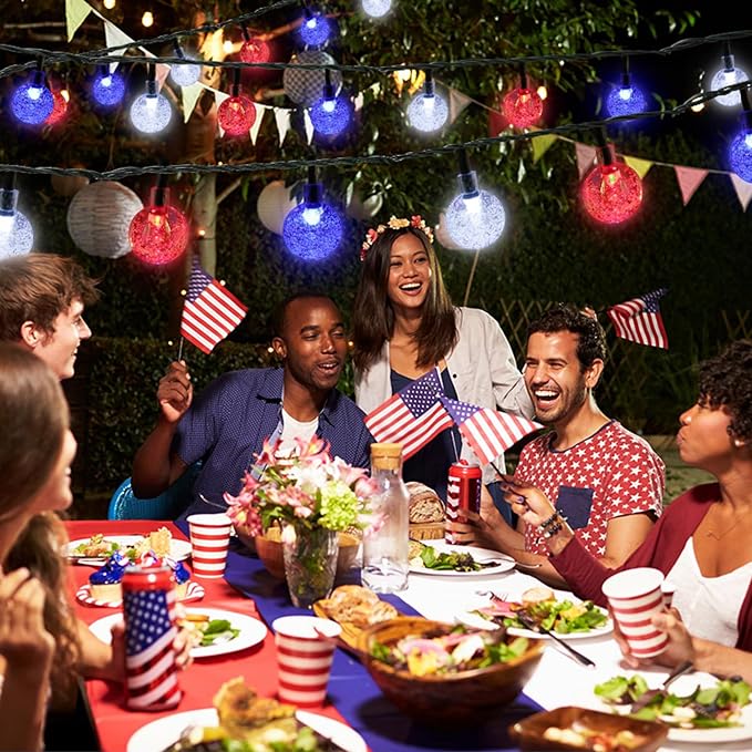 Joomer 4th of July Red White Blue Solar String Lights, 39FT 60LED Waterproof - Image 8