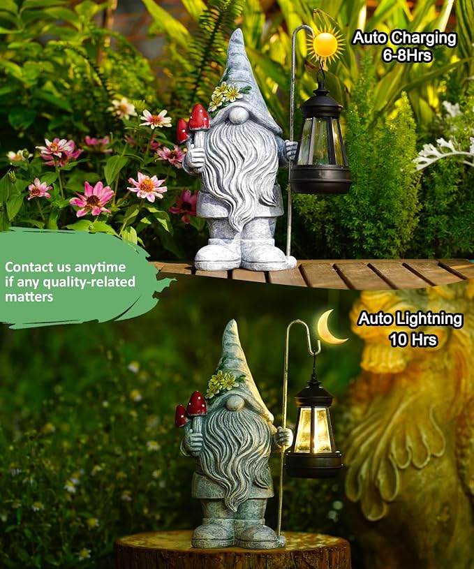 Garden Gnome Statue with Lantern: Outdoor Sculpture Decor - Image 3