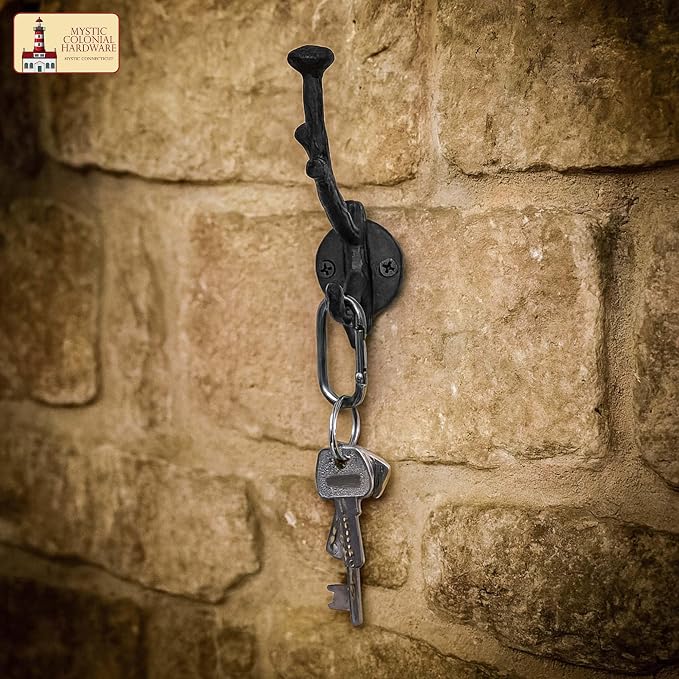 Mystic Colonial Rustic Cast Iron Wall Hooks, Heavy Duty Retro Utility Hooks - Image 6