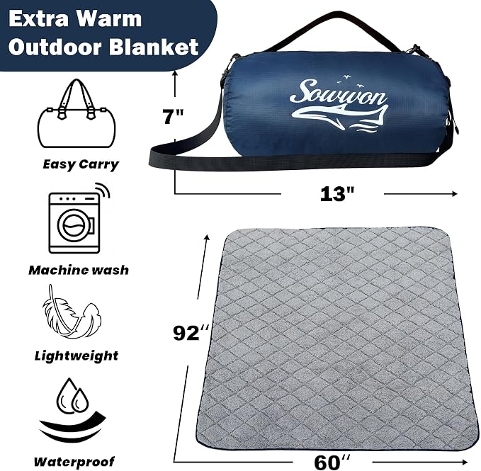 Waterproof Outdoor Blanket 92”X 60” Packable, Stadium Blankets - Image 2