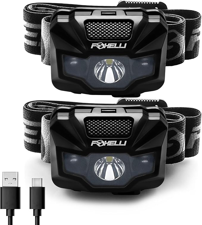 Foxelli USB‑C Rechargeable LED Headlamp – Ultra‑Light 2.4 oz & by FOXELLI