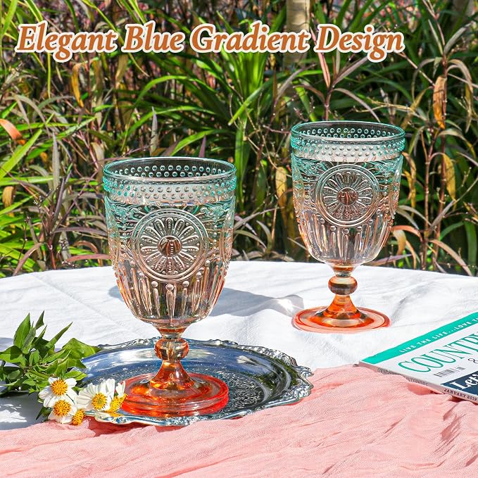 XUWAIDSGN 24Pcs Plastic Vintage Wine Glasses 13.5oz Reusable Embossed Goblet - Image 4