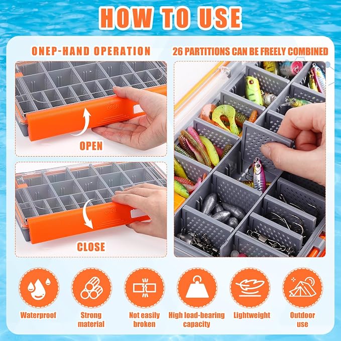 Junkin 6 Pack 3700 Fishing Tackle Boxes Waterproof, Large Orange Lure Organizer - Image 4
