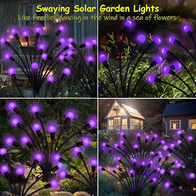 Kohlrabi Solar Garden Lights Outdoor, 6 Pack 48 LED Solar Purple Firefly Lights - Image 4