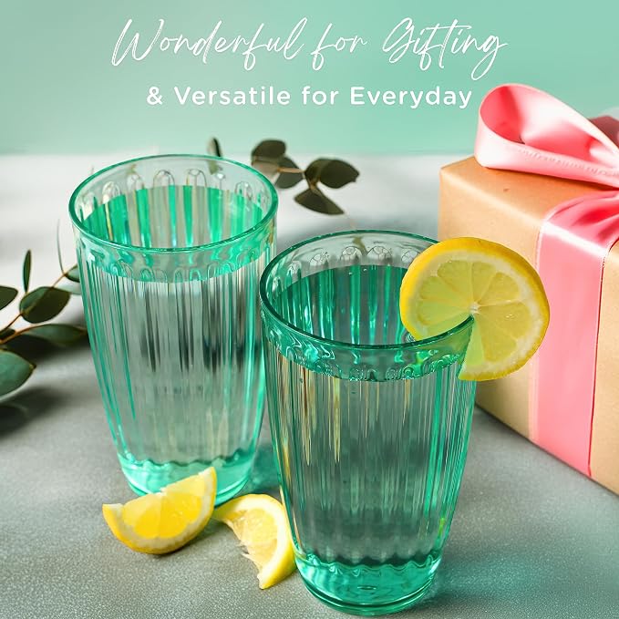 Kate Aspen Teal Fluted Plastic Drinking Glasses Set of 8, 21 oz, Acrylic - Image 5