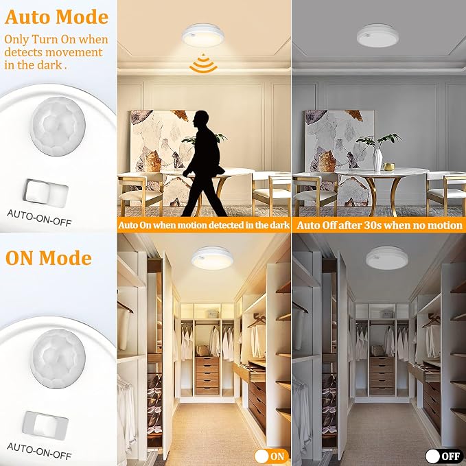 2-Pack Battery Operated Motion Sensor LED Ceiling Lights Indoor, Wireless Flush - Image 2