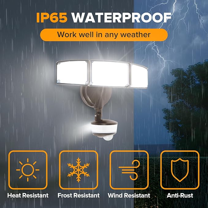 LUTEC 74W 8000 Lumen Motion Sensor Outdoor Lights, 5000K Daylight, IP65 - Image 6