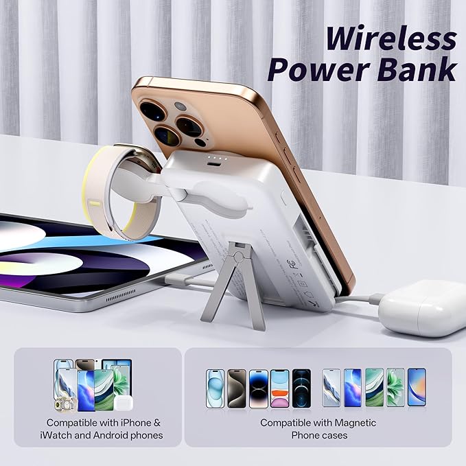 Magnetic Portable Charger Built-in Cables, 10000mAh Fast Charging Wireless - Image 3