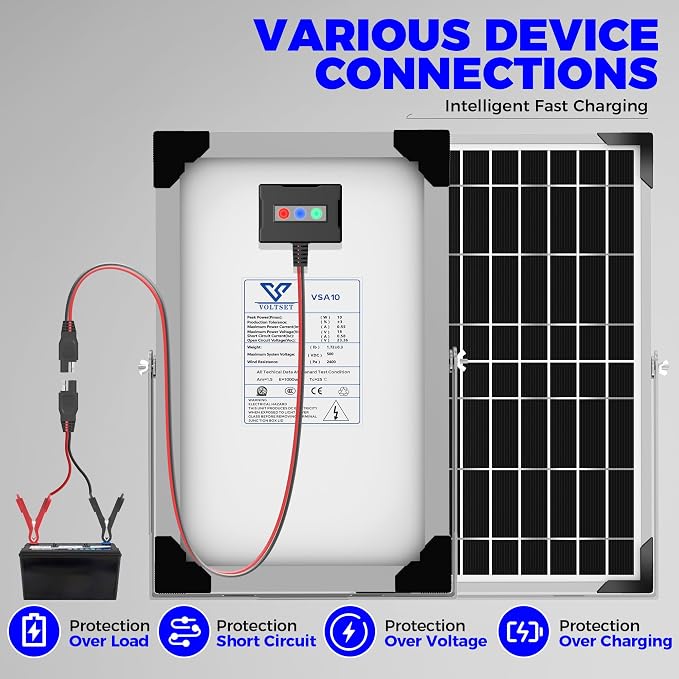 Voltset Solar Battery Trickle Charger: 10 Watt 12V Solar Panel Maintainer - Image 8