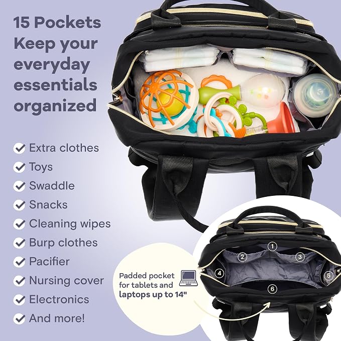 RUVALINO Diaper Bag Backpack, Large Capacity, Waterproof, Deep Black - Image 4