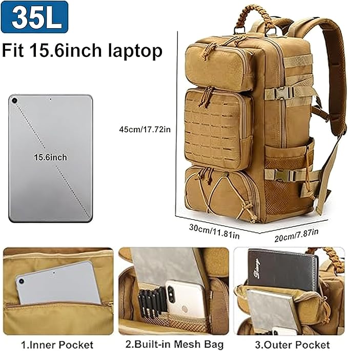 Tactical Backpack for Men, 35L Travel Military Backpack - Image 3