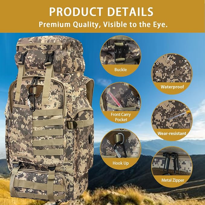 80L Camping Hiking Backpack, Large Military Tactical Backpack - Image 4