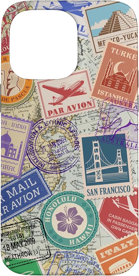 World Map Travel Passport Stamps Postage Stamp Case by Unknown