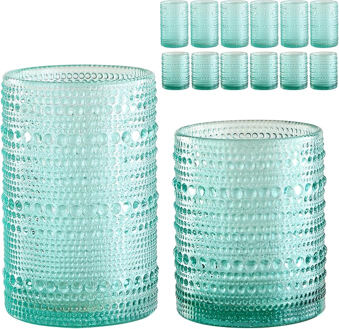 ZMOWIPDL Vintage Glassware Drinking Glasses Set of 12, Light Blue 12oz & 15oz by ZMOWIPDL