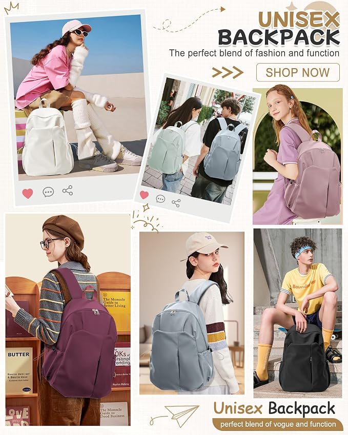 SEAFEW Beige School Backpack for Girls Women Waterproof High School Book Bag - Image 8