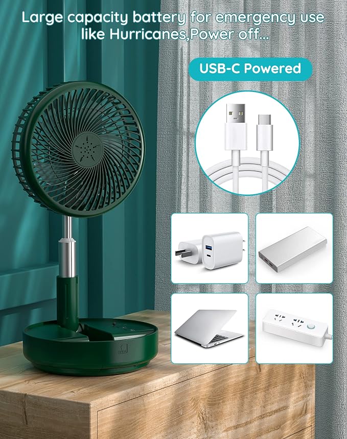 Primevolve Portable Oscillating Standing Fan, Rechargeable Battery Operated USB - Image 6