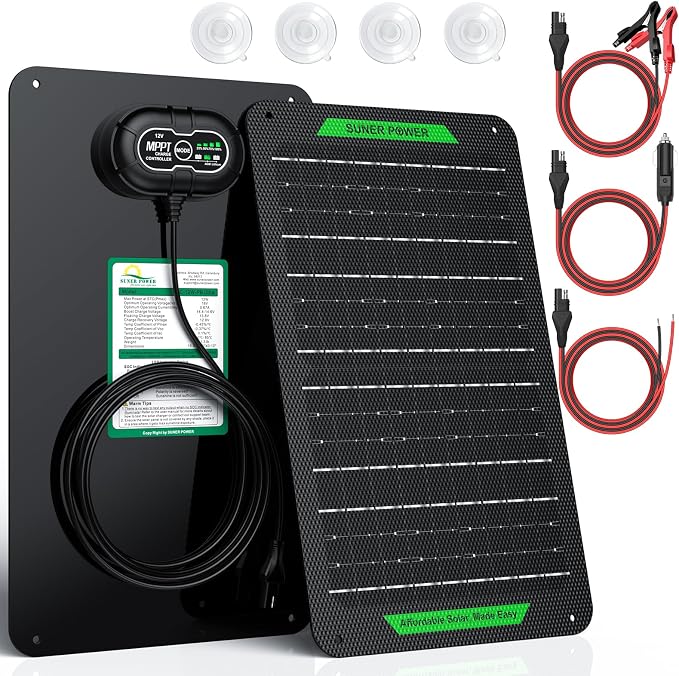 SUNER POWER Waterproof 12W 12V Solar Battery Charger & Maintainer PRO, Built-in by SUNERPOWER