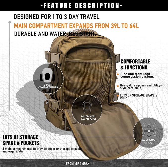 Miramrax Tactical Backpack Military Army Daypack - Image 6
