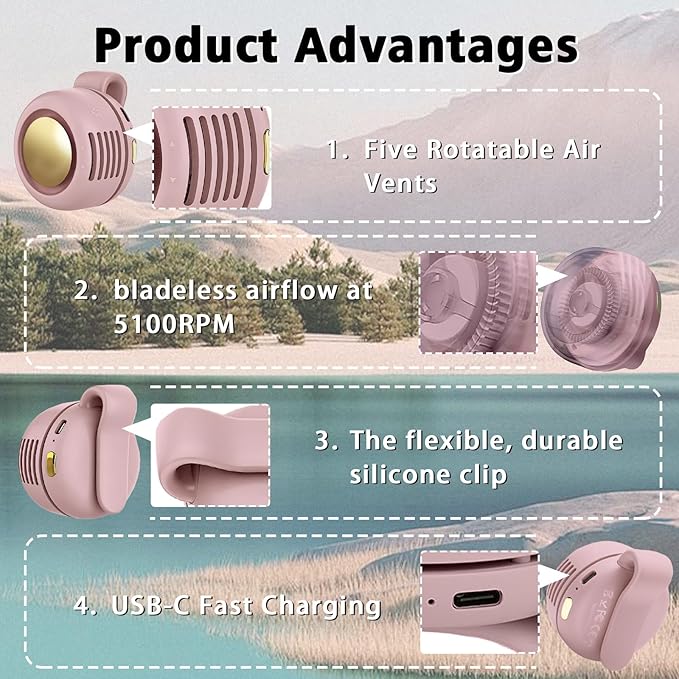 Portable Clip-On Fan, Mini USB Rechargeable 360° Rotatable Fan, 3-Speed Silent - Image 4