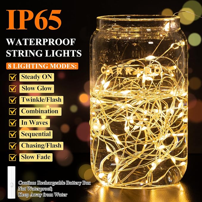 Lakumu LED Fairy Lights Battery Operated, Rechargeable String Lights - Image 5
