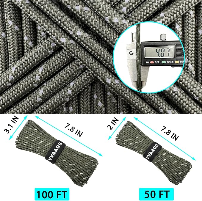 VVAAGG Reflective Paracord Rope 100FT, 7 Strand Nylon para Cord Lanyard Utility - Image 4