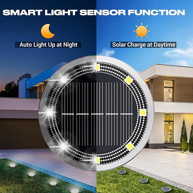 Peasur Solar Ground Lights Outdoor, 2 Pack Flat Solar Powered Disc Lights - Image 2