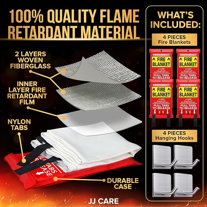 JJ CARE Fire Blanket – 40"x40" 4 Packs - Image 2