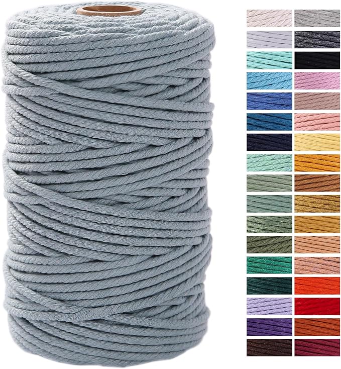Grayish Blue Macrame Cord 4mm x 109Yards, Colored Cotton Rope Craft Cord by AestheticDesignforYou
