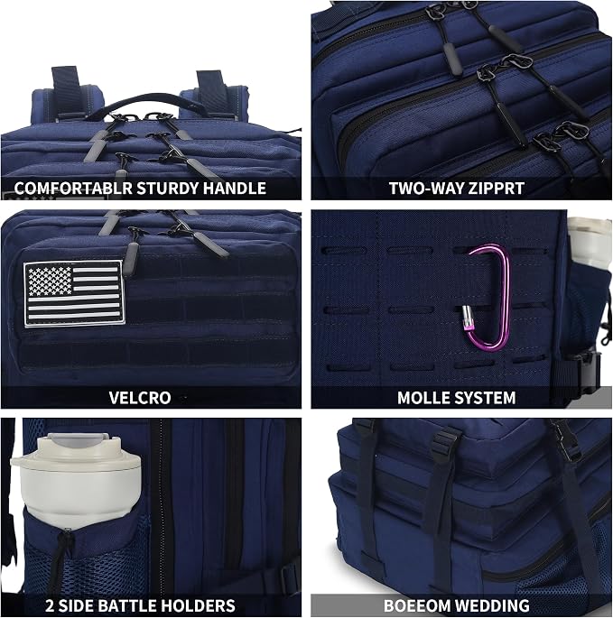 Sparklekle Military Tactical Backpack 45L 3 Day Assault Pack Waterproof Molle - Image 4