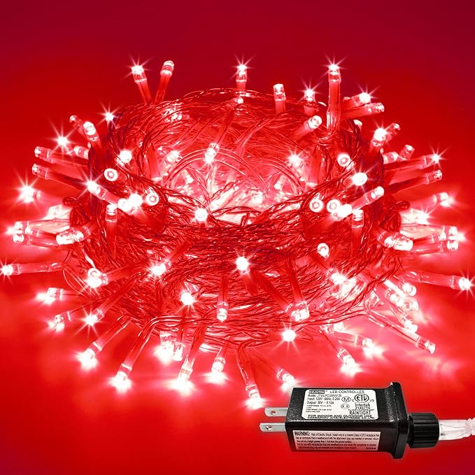JMEXSUSS Red Valentines Day Decor Lights Clear Wire, 66ft 200 LED Red Christmas by JMEXSUSS