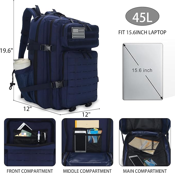 Sparklekle Military Tactical Backpack 45L 3 Day Assault Pack Waterproof Molle - Image 2