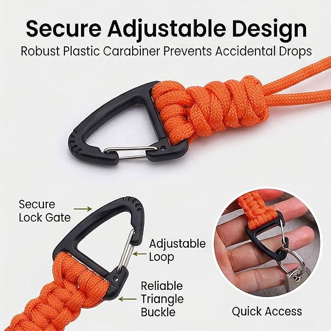 3-Pack Tactical Paracord Carabiner Keychain – Adjustable Rope Lanyard - Image 3