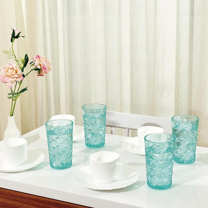 CREATIVELAND Drinking Highball Glasses Set of 4, Vintage Cross Hatch Glass Cups - Image 6