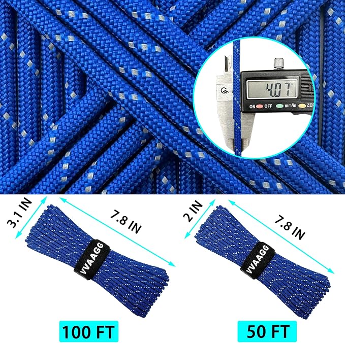 VVAAGG Reflective Paracord Rope 100FT, 7 Strand Nylon para Cord Lanyard Utility - Image 4