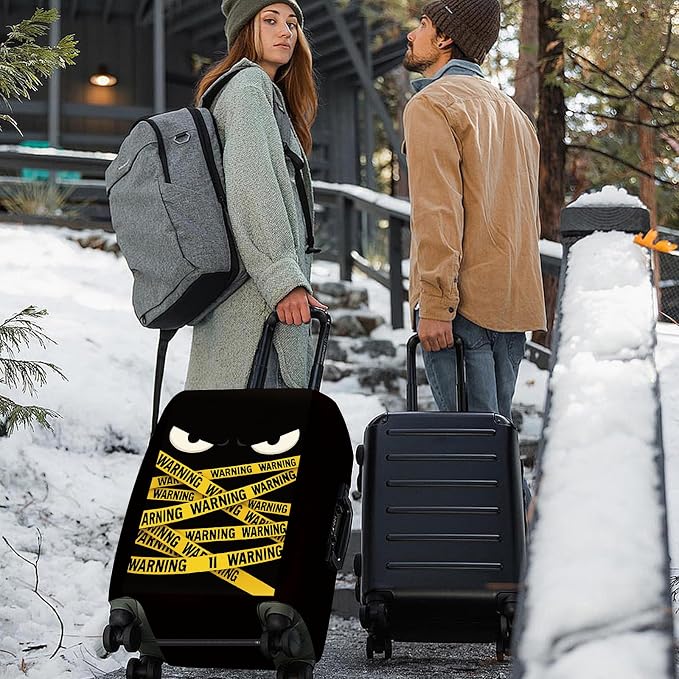 ANNA QUEEN Warning Tape Luggage Cover, Funny Eyes and Yellow Tape Design - Image 2