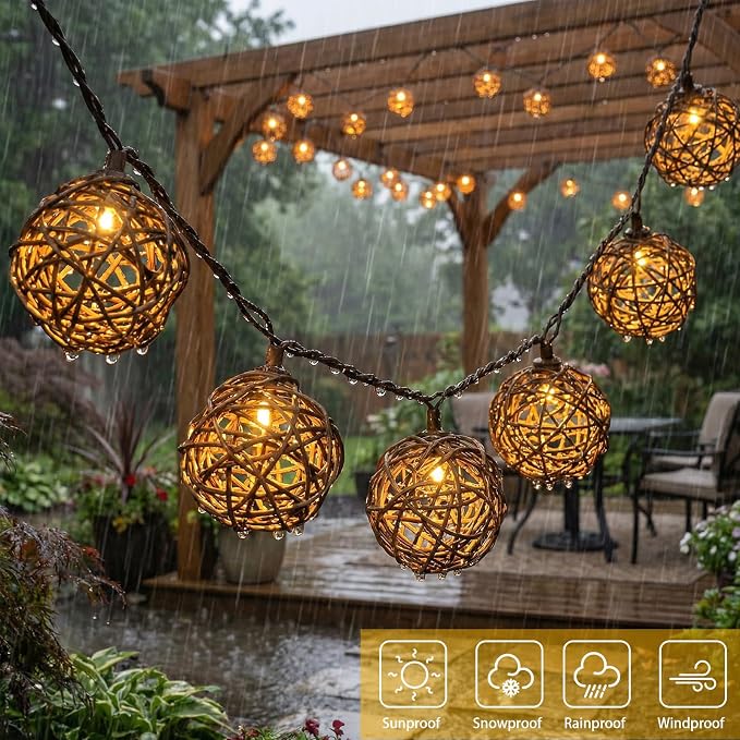 Vigdur Rattan Ball String Lights, Boho Lantern String Lights - Image 4