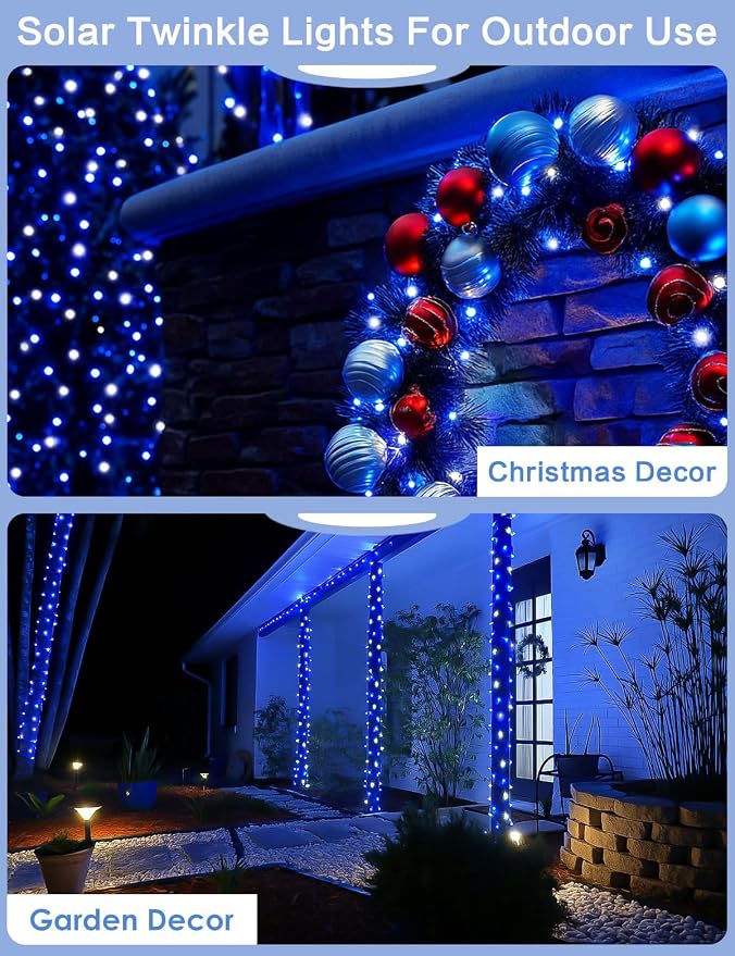 2 Pack Blue and White Solar String Lights Outdoor, 80FT 200 LED Waterproof - Image 6