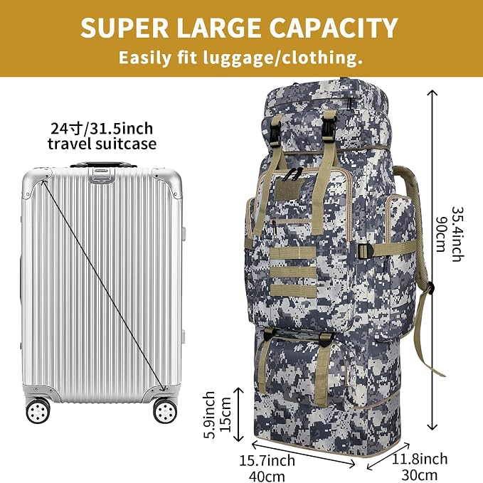 Hiking Backpack, 100L Large Camping Backpack, Expandable Waterproof MOLLE - Image 3