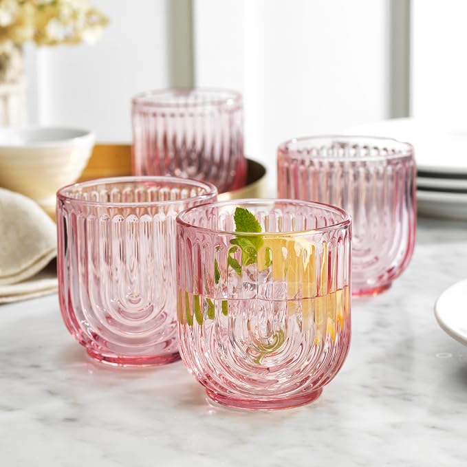 Glaver's Vintage Glassware Art Deco Glasse Ribbed Drinking Glasses U-Shape Arch - Image 2