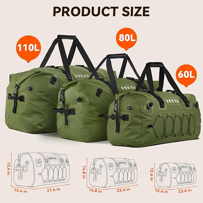 HEETA Waterproof Duffel Bag Motorcycle Dry Bag Backpack, 60L/80L Extra Large - Image 5