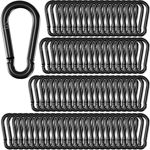 100 Pack 2.36" Spring Snap Hook Carabiners, M6 Galvanized Steel Black Small by SEUNGCH